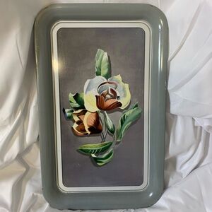 Art Deco circa 1930’s Decorative Magnolia Metal Serving Tray - Gray